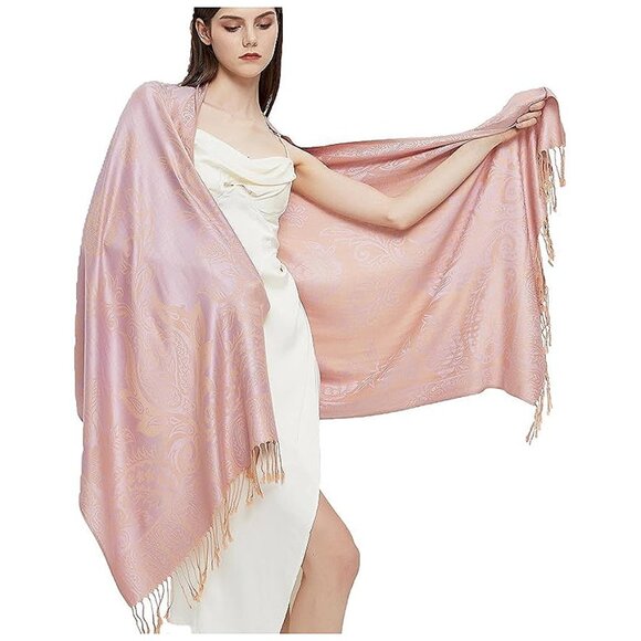 Accessories - Pashmina Shawl Wrap with Ethnic Paisley-pink